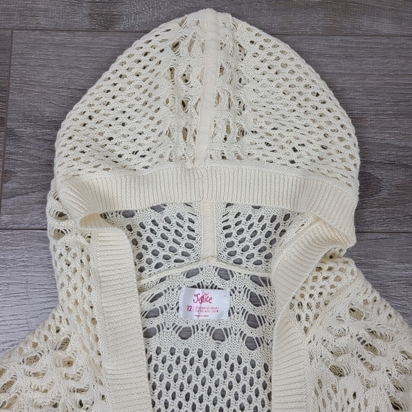 JUSTICE Girls Cream Hooded Open Knit Cardigan Sweater Size 12 - Picture 3 of 15